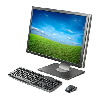 Computer workstation ( monitor, keyboard, mouse) isolated on white background