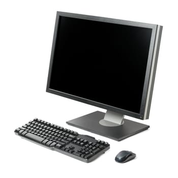 Computer workstation ( monitor, keyboard, mouse) isolated on white background