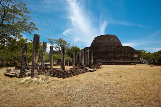 Ancient Buddhist dagoba (stupe) Pabula Vihara. Ancient city of Pollonaruwa, Sri Lanka