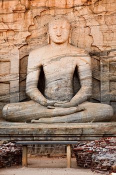 Ancient sitting Buddha image, Gal Vihara, Polonnaruwa, Sri Lanka