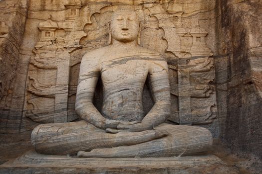 Ancient sitting Buddha image, Gal Vihara, Polonnaruwa, Sri Lanka