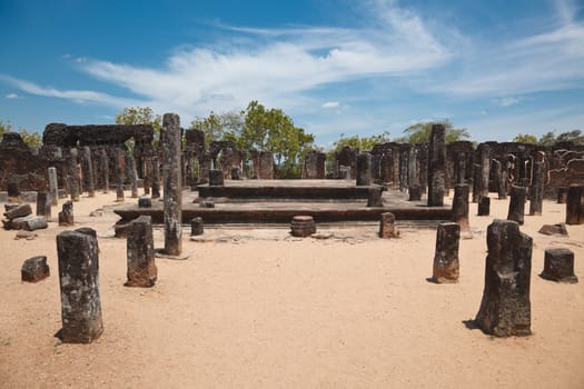 Pillars. Ruins. Ancient city of Polonnaruwa. Sri Lanka