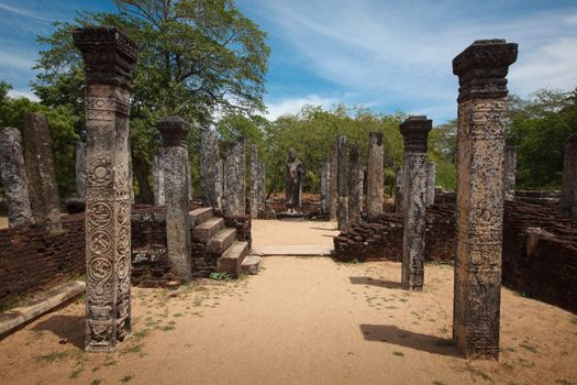 Pillars. Ruins. Ancient city of Polonnaruwa. Sri Lanka