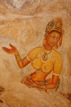 Ancient famous wall paintings (frescoes) at Sigirya, Sri Lanka