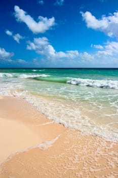 Beautiful beach and  waves of Caribean Sea