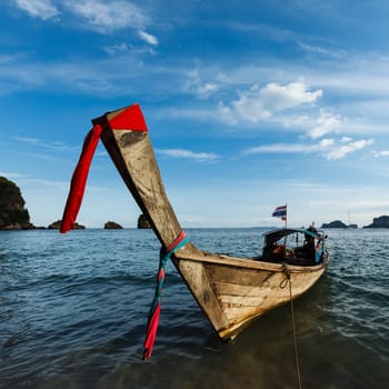 Thai Long tail boat on sunset, Krabi, Thailand