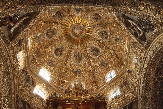 Splendid ornamentation on dome of Santo  Domingo church,  Mexico