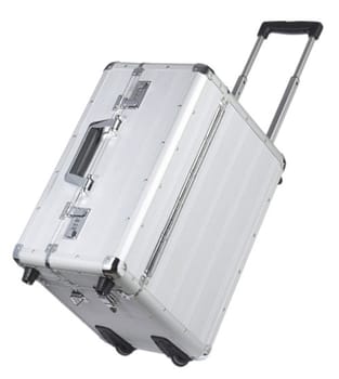 Silver suitcase with wheels