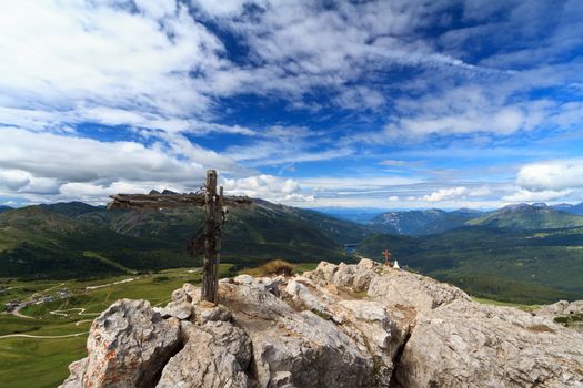 aerial view of Rolle pass and Paneveggio Natural park from Castellazzo mount, Trentino, Italy