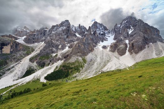 Pale di San Martino against the sun, Trentino, Italy