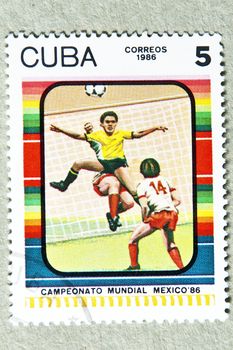 CUBA CIRCA 1986: stamp printed by CUBA, shows Football World Cup Mexico, CIRCA 1986