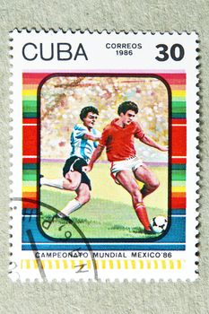 CUBA CIRCA 1986: stamp printed by CUBA, shows Football World Cup Mexico, CIRCA 1986