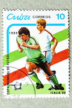 CUBA CIRCA 1989: stamp printed by CUBA, shows Football World Cup Italy, CIRCA 1989