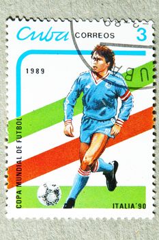 CUBA CIRCA 1989: stamp printed by CUBA, shows Football World Cup Italy, CIRCA 1989