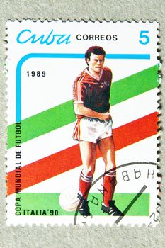 CUBA CIRCA 1989: stamp printed by CUBA, shows Football World Cup Italy, CIRCA 1989