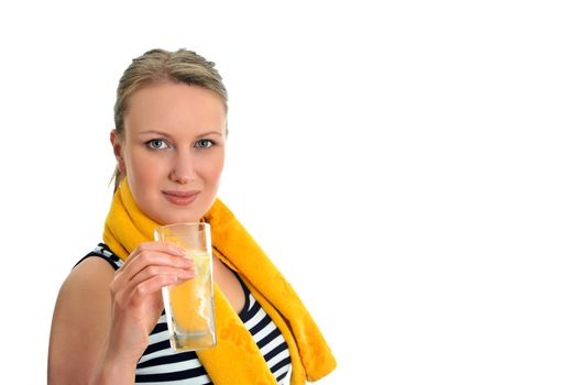 Attractive woman with glass of water, isolated on white