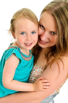 Family: Happy mother and daughter, isolated on white