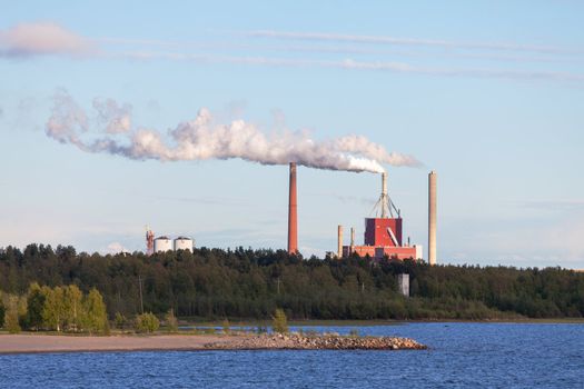 View of Smoking Chimney Power Plant