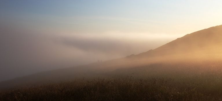 Sea fog over cliffs in Dorset