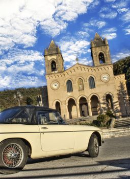 old car and the background of the shrine Gibilmanna