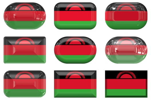 nine glass buttons of the Flag of Malawi