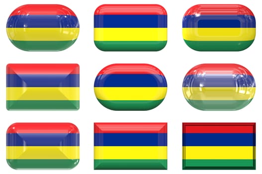 nine glass buttons of the Flag of Mauritius