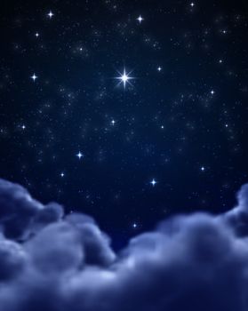 single bright wishing star in space or night sky