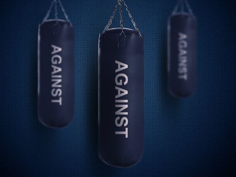 boxing punch bag on dark blue background