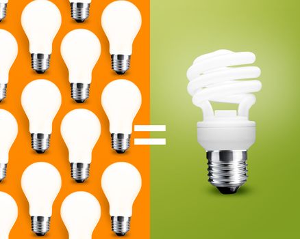Comparison between two type of bulbs, saving Light bulb and normal old Light bulb.