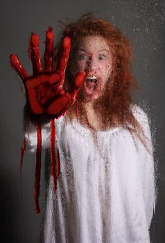 Woman in Horror Situation With Bloody Face