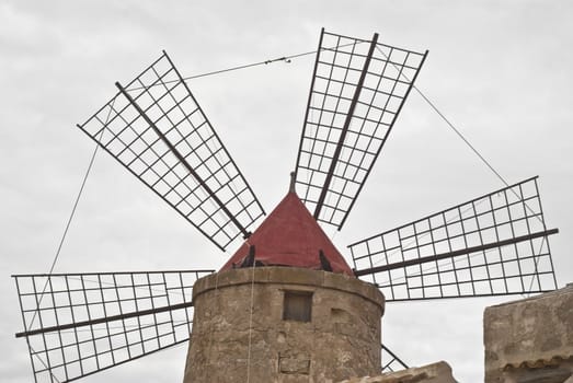 Old windmill on the salines near trapani