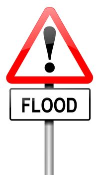 Illustration depicting a road traffic sign with a flood warning. White background.