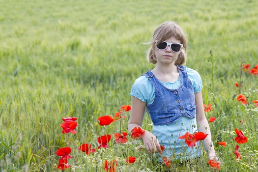 Cute young girl in poppy field 