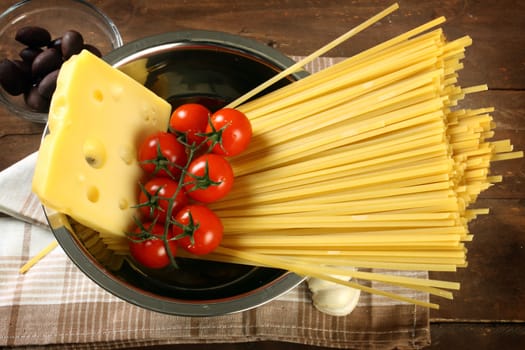 Ingredients for cooking italian pasta close up