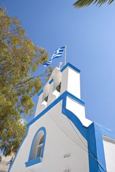 Greek Orthodox Chapel and Bell Tower with Greek Flag Flying