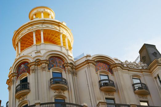 Historic buildings with lace fronts of city Madrid