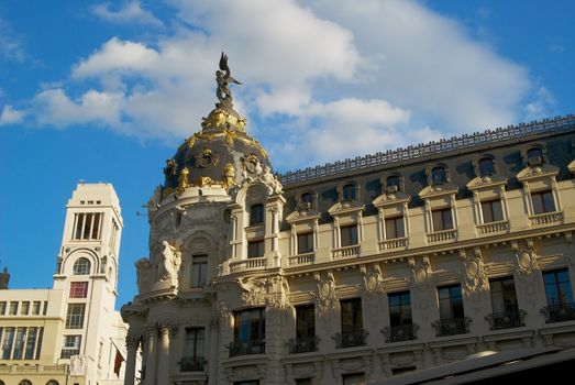 Historic buildings with lace fronts of city Madrid
