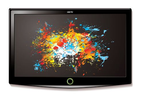 Modern Television screen with bright colour splat element