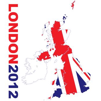 Map of britain with London 2012 text and union flag
