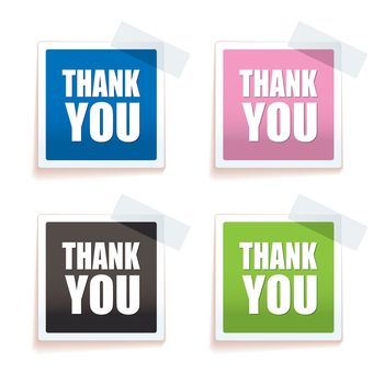 Brightly colored paper tag with thank you text on them