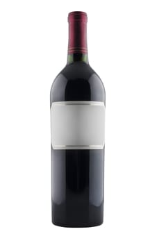red wine bottle on white with blank label, isolated