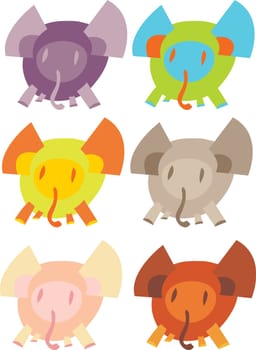 Cute cartoon clip art elephants in different colors