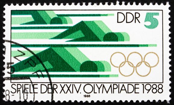 GDR - CIRCA 1988: a stamp printed in GDR shows Swimming, 24th Summer Olympics, Seoul, South Korea, circa 1988