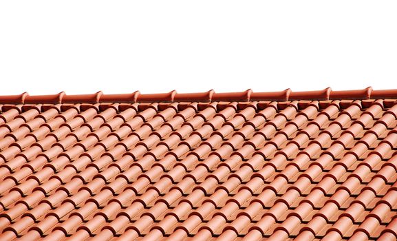 orange tiles on the roof of a house (isolated on white background)