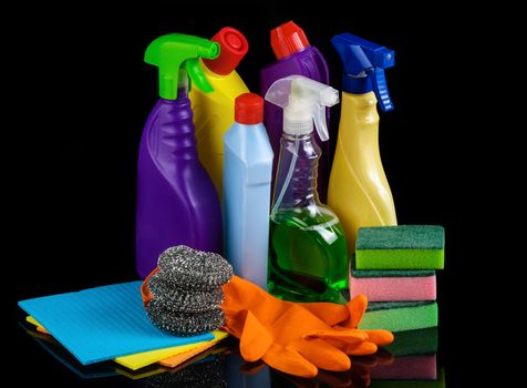 Cleaning set on black background