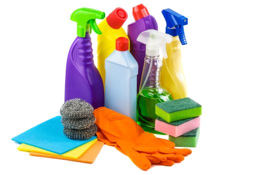 Cleaning set on white background