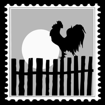 silhouette of the cock on postage stamps