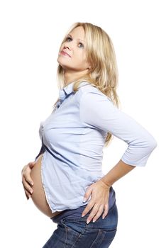 Portrait of a pregnant woman. Studio photo of pregnant woman isolated on white.