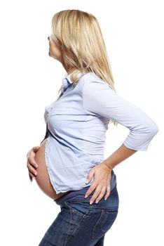 Portrait of a pregnant woman. Studio photo of pregnant woman isolated on white.
