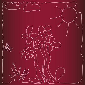 nice hand drawn illustration with flowers and butterflies in summer meadow